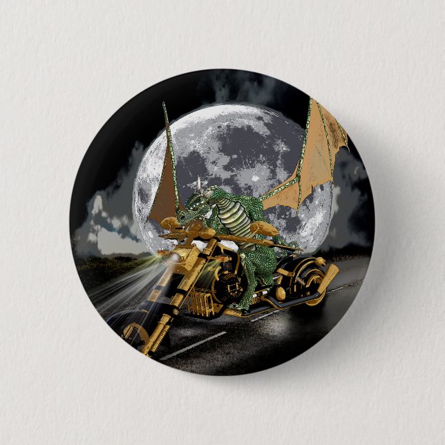 Drag-racing Dragon and Moon Fantasy Artwork Button (Front)