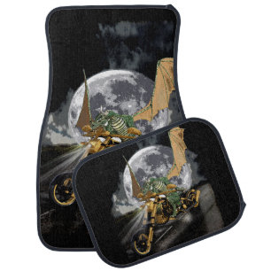 Drag-racing Dragon and Moon Fantasy Artwork Car Mat