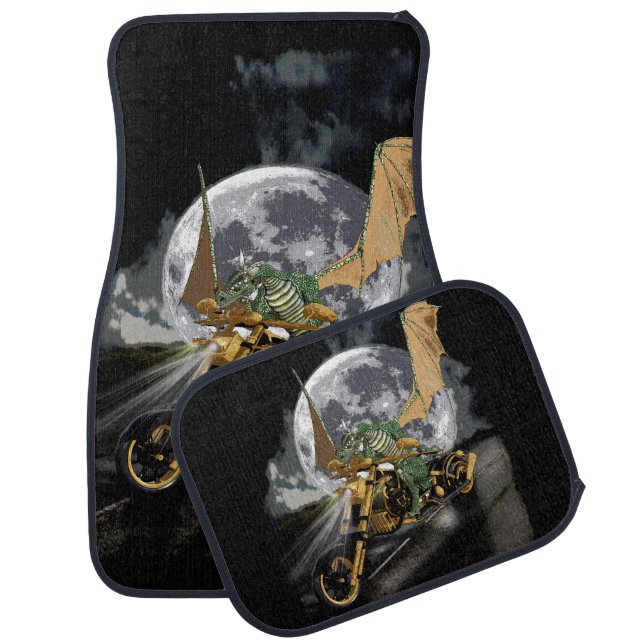 Drag-racing Dragon and Moon Fantasy Artwork Car Mat (Set)