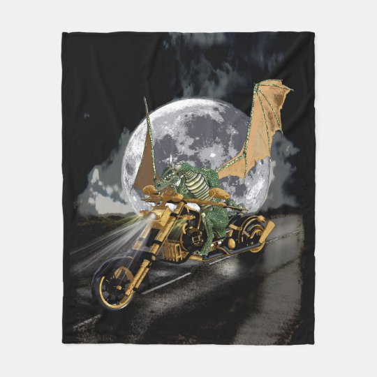 Dragracing Dragon and Moon Fantasy Artwork Fleece Blanket