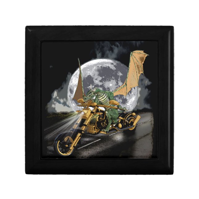 Drag-racing Dragon and Moon Fantasy Artwork Keepsake Box (Front)