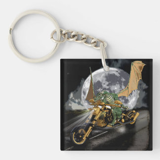 Drag-racing Dragon and Moon Fantasy Artwork Keychain