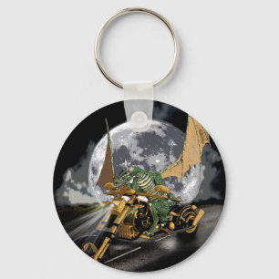 Drag-racing Dragon and Moon Fantasy Artwork Keychain