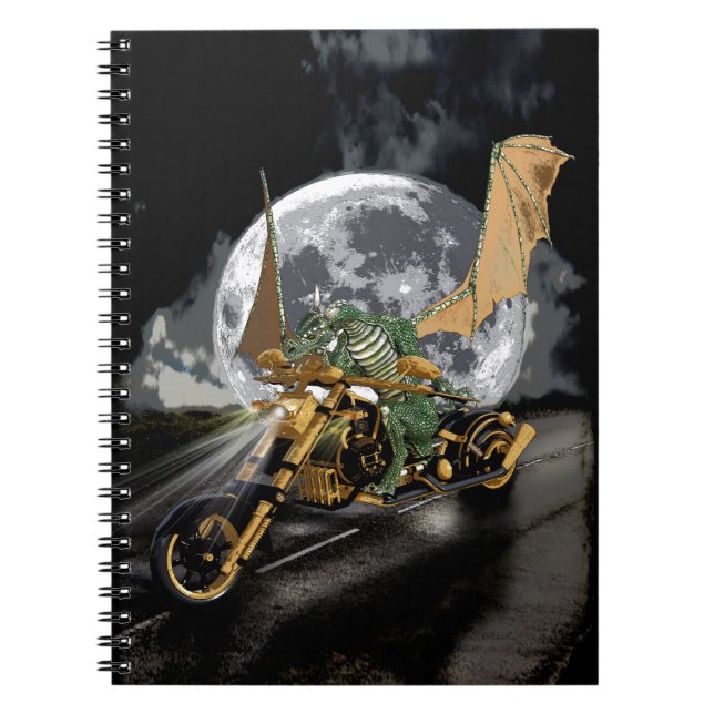 Drag-racing Dragon and Moon Fantasy Artwork Notebook (Front)