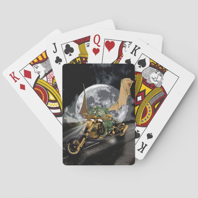 Drag-racing Dragon and Moon Fantasy Artwork Poker Cards (Back)