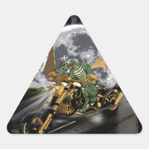 Drag-racing Dragon and Moon Fantasy Artwork Triangle Sticker