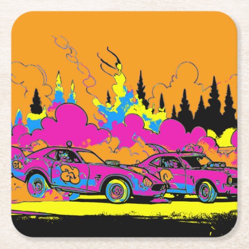 Drag_Racing Smoke_Out _ Drag_racing Cars Square Paper Coaster