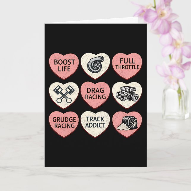 Drag Racing Valentine Candy Hearts Card (Orchid)
