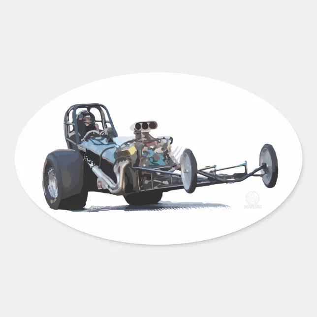 Drag Racing & Vintage Dragsters Oval Sticker | Zazzle