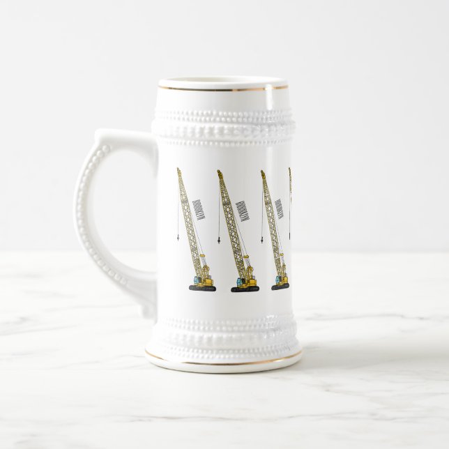 Dragline excavator cartoon illustration beer stein (Left)