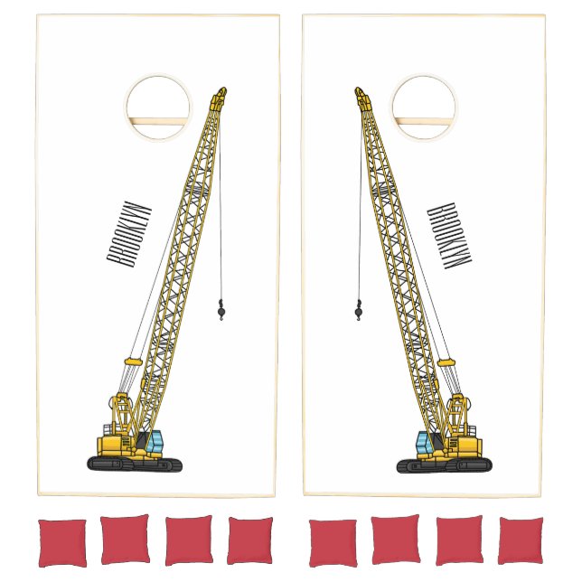 Dragline excavator cartoon illustration cornhole set (Set)