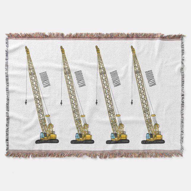 Dragline excavator cartoon illustration throw blanket (Front)