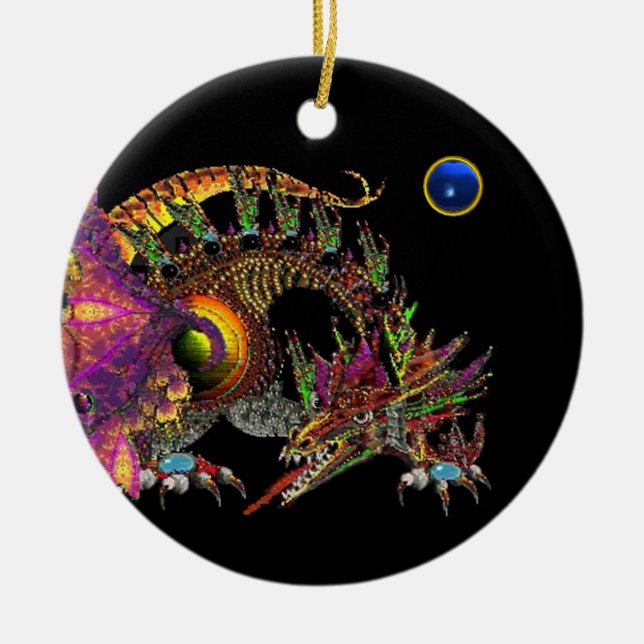 DRAGO  Blue Sapphire Monogram Ceramic Ornament (Front)