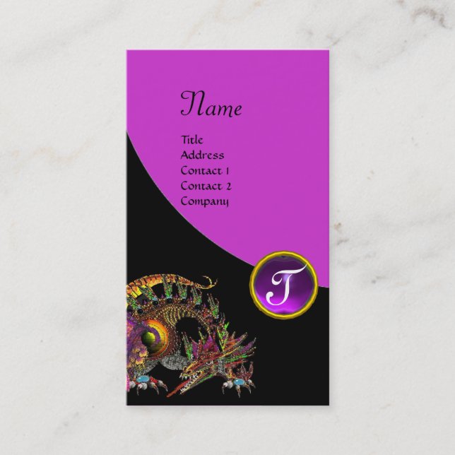 DRAGO/DRAGON GEMSTONE MONOGRAM black purple violet Business Card (Front)