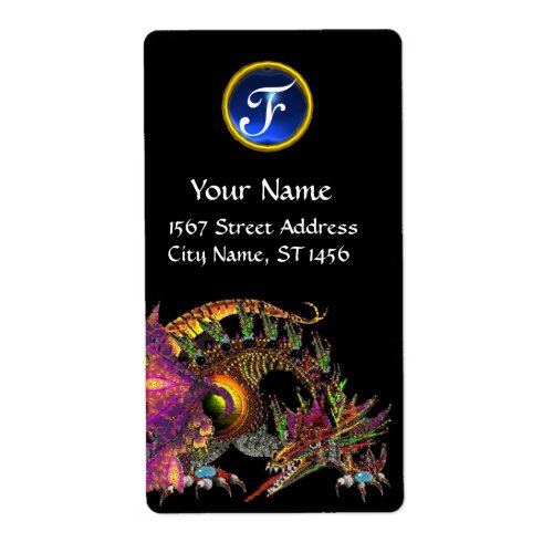 DRAGO  FANTASY DRAGON Blue Sapphire Gem Monogram Label