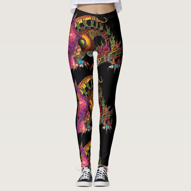 DRAGO Fantasy Dragon in Gold Black Pink Purple Leggings (Front)