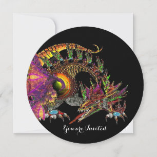 DRAGO / FANTASY DRAGON IN GOLD PINK PURPLE BLACK INVITATION