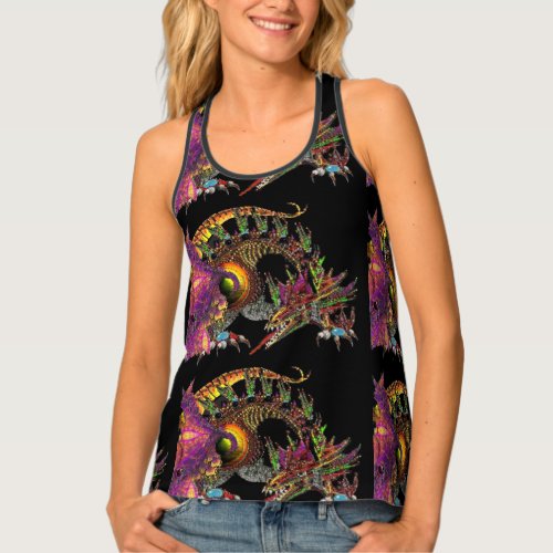 DRAGO  FANTASY DRAGON IN GOLD PURPLE AND BLACK  TANK TOP