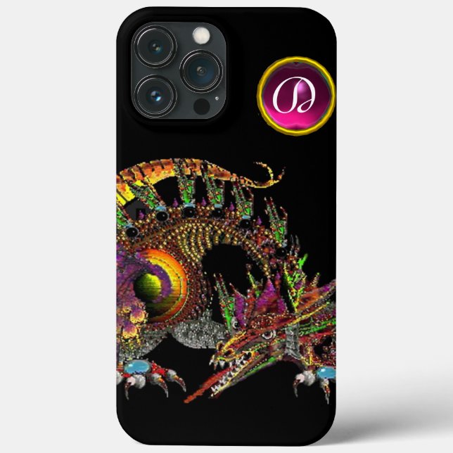 DRAGO,FANTASY DRAGON,PINK PURPLE GEMSTONE MONOGRAM Case-Mate iPhone CASE (Back)