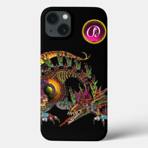 DRAGO,FANTASY DRAGON,PINK PURPLE GEMSTONE MONOGRAM iPhone 13 CASE