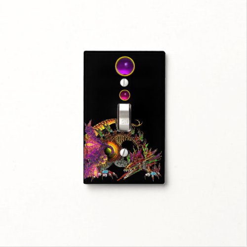 DRAGO Fantasy Gold Dragon and Gemstones In Black Light Switch Cover