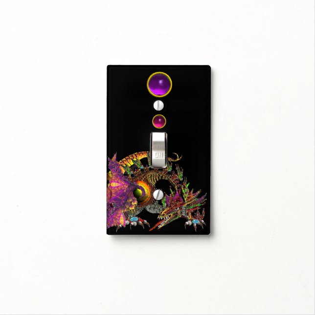 DRAGO /Fantasy Gold Dragon and Gemstones In Black Light Switch Cover (In Situ)