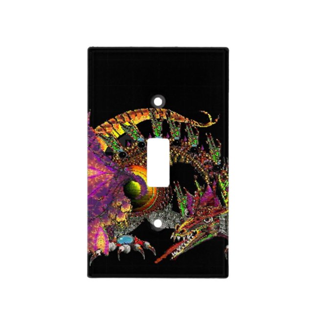 DRAGO / Fantasy Gold Dragon In Black Light Switch Cover (Front)