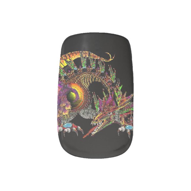 DRAGO / Fantasy Gold Dragon In Black Minx Nail Wraps (Right Thumb)