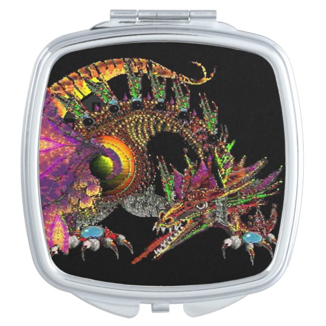 DRAGO / Fantasy Gold Dragon In Black Vanity Mirror (Front)