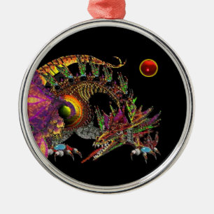DRAGO / FANTASY GOLD DRAGON IN PURPLE AND BLACK METAL ORNAMENT