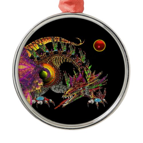 DRAGO / FANTASY GOLD DRAGON IN PURPLE AND BLACK METAL ORNAMENT