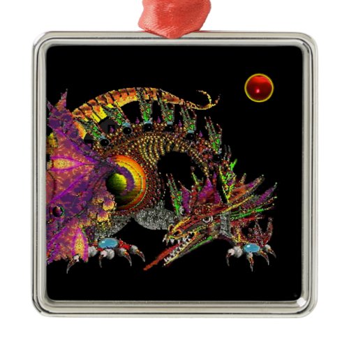 DRAGO / FANTASY GOLD DRAGON IN PURPLE AND BLACK METAL ORNAMENT