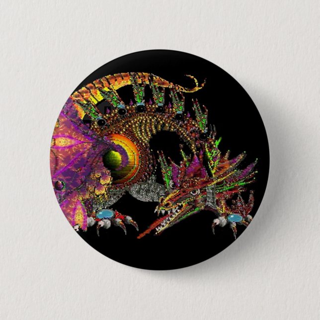 DRAGO / FANTASY GOLD DRAGON IN PURPLE AND BLACK PINBACK BUTTON (Front)