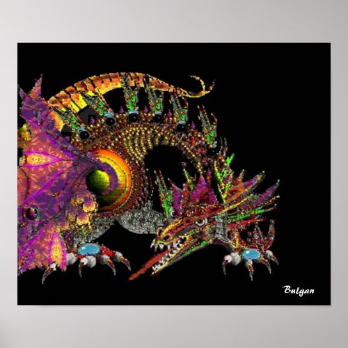 DRAGO  FANTASY GOLD DRAGON IN PURPLE AND BLACK POSTER