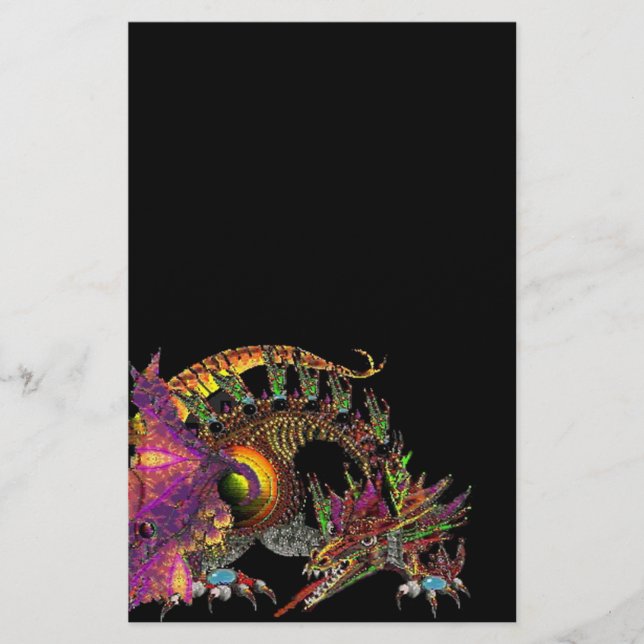 DRAGO / FANTASY GOLD DRAGON IN PURPLE AND BLACK STATIONERY (Front)