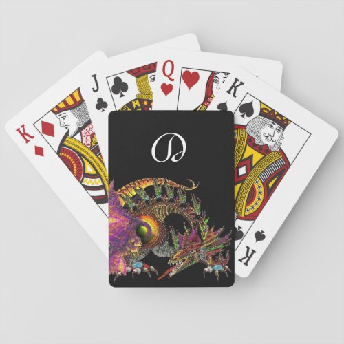 DRAGOFANTASY GOLD DRAGON IN PURPLE BLACK Monogram Playing Cards