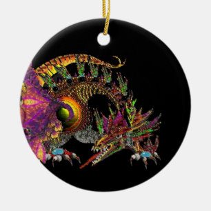 DRAGO,FANTASY GOLD DRAGON IN PURPLE BLACK,Red Ruby Ceramic Ornament