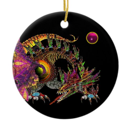 DRAGO Fantasy Gold Dragon, Pink Amethyst Monogram Ceramic Ornament