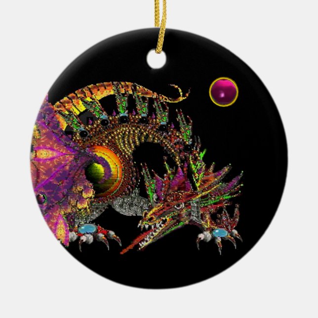 DRAGO Fantasy Gold Dragon, Pink Amethyst Monogram Ceramic Ornament (Front)