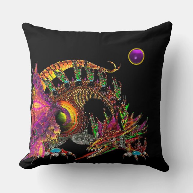 DRAGO /FANTASY GOLD DRAGON,PURPLE  BLACK MONOGRAM THROW PILLOW (Front)
