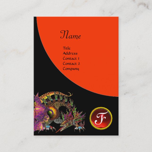 DRAGO GEM STONE MONOGRAM black orange violet ruby Business Card (Front)