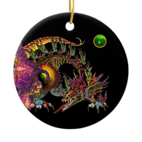 DRAGO Pink Green Emerald Monogram Ceramic Ornament
