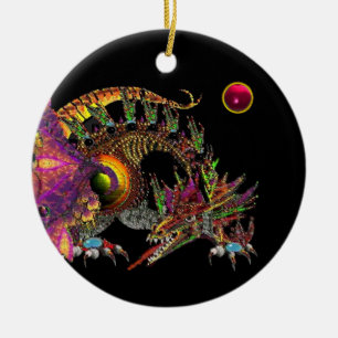 DRAGO Pink Red Ruby Monogram Ceramic Ornament