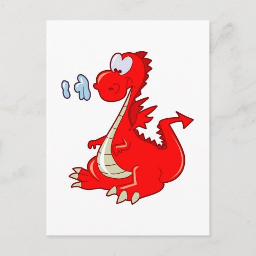 dragon302  RED CARTOON DRAGON CUTE HAPPY KIDS GRAP Postcard