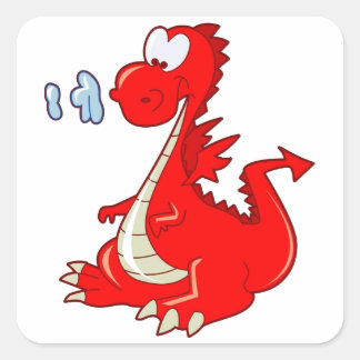 dragon302 RED CARTOON DRAGON CUTE HAPPY KIDS GRAP Square Sticker