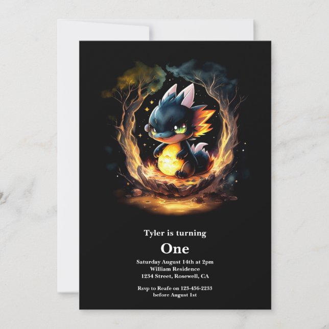Dragon 1st Birthday Invitation (Front)
