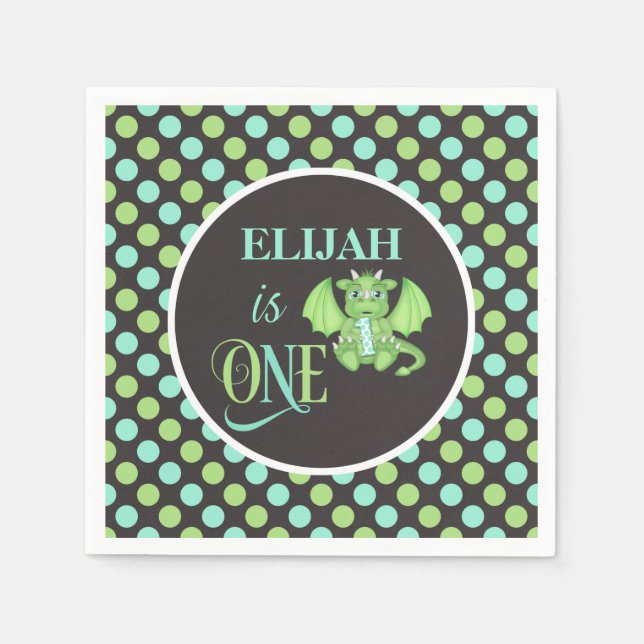 Dragon 1st Birthday Napkins - Personalized (Front)
