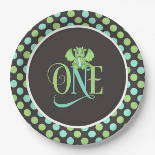 Dragon 1st Birthday Plates Green/Blue/Gray