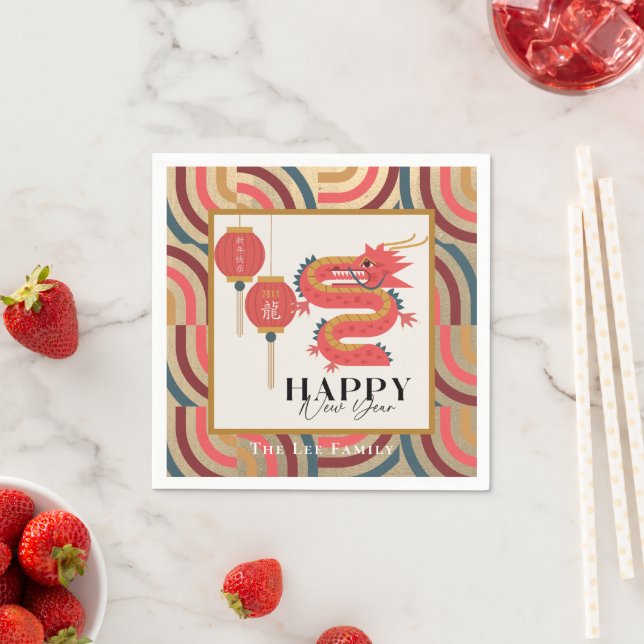 Dragon 2024 Gold Chinese New Year Holiday Napkins (Insitu)