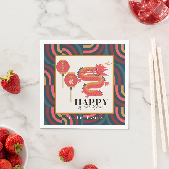 Dragon 2024 Teal Chinese New Year Holiday Napkins (Insitu)